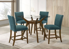 Paxton Brown/Teal Blue 5-piece Round Glass Top Counter Height Dining Set - Ornate Home