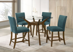 Paxton Brown/Teal Blue 5-piece Round Glass Top Counter Height Dining Set - Ornate Home