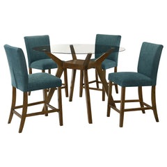 Paxton Brown/Teal Blue 5-piece Round Glass Top Counter Height Dining Set - Ornate Home