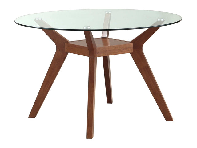 Paxton Clear & Nutmeg 48″ Round Glass Top Dining Table - Ornate Home