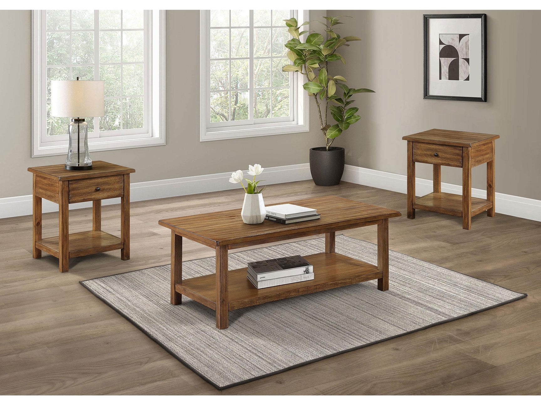 Payne Brown 3-piece Coffee and 1-drawer End Table Set - Ornate Home