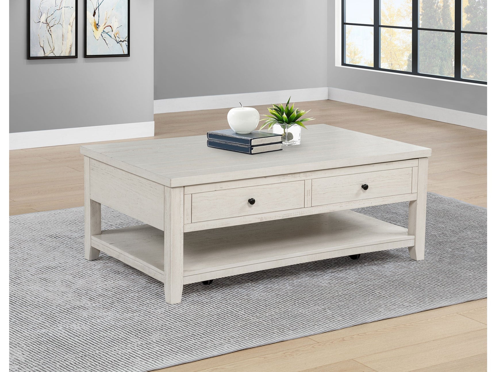 Payne Distressed White 48-inch Mobile Lift Top Coffee Table - Ornate Home