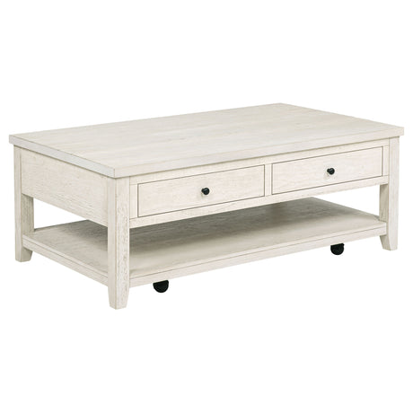 Payne Distressed White 48-inch Mobile Lift Top Coffee Table - Ornate Home