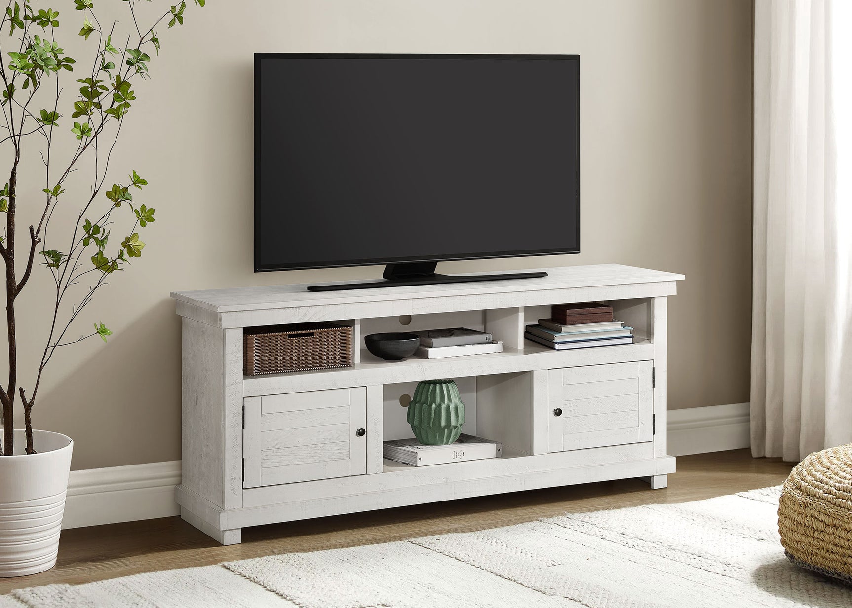 Payne Distressed White 60" TV Stand - Ornate Home