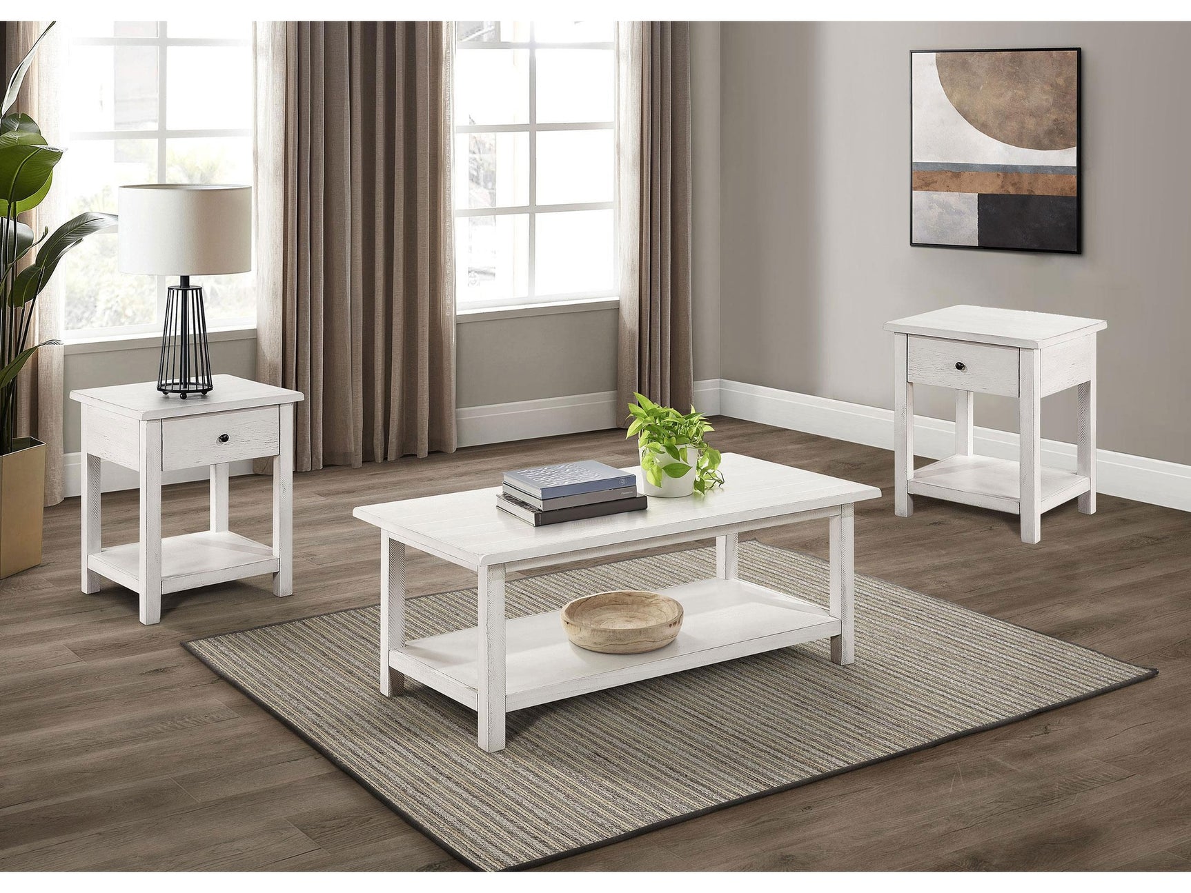 Payne White 3-piece Coffee and 1-drawer End Table Set - Ornate Home