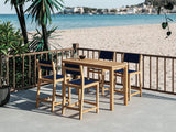 Pearl 5-Piece Rectangular Teak Blue Outdoor Counter Height Dining Set - Ornate Home