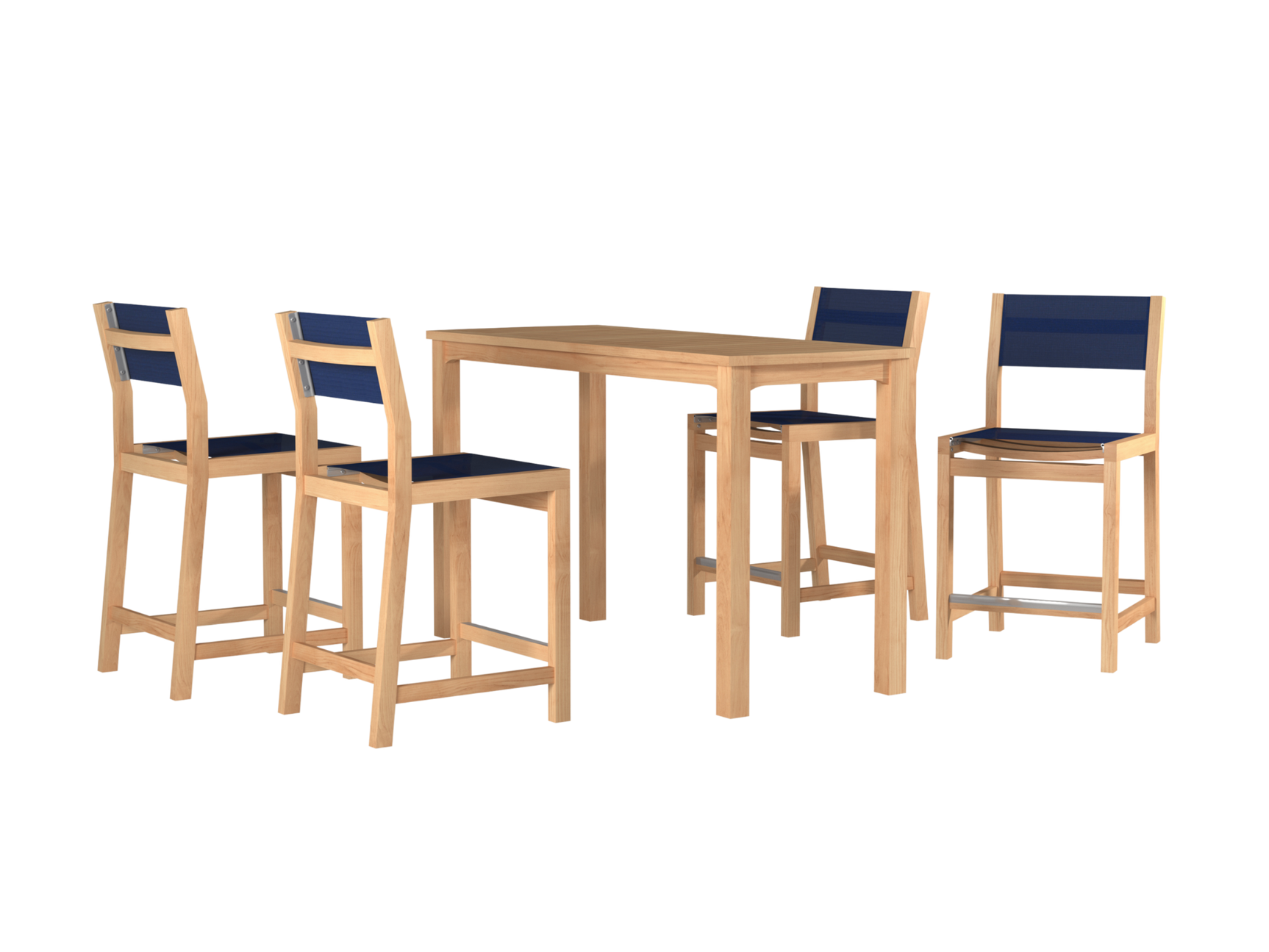 Pearl 5-Piece Rectangular Teak Blue Outdoor Counter Height Dining Set - Ornate Home