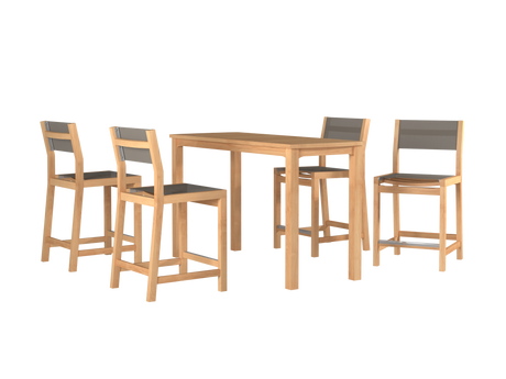 Pearl 5-Piece Rectangular Teak Taupe Outdoor Counter Height Dining Set - Ornate Home