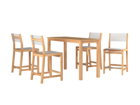 Pearl 5 -Piece Rectangular Teak White Outdoor Counter Height Dining Set - Ornate Home