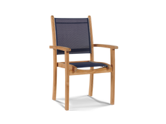Pearl 5-Piece Square Teak Blue Outdoor Dining Set with Stacking Armchairs - Ornate Home