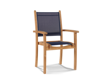 Pearl 5-Piece Square Teak Blue Outdoor Dining Set with Stacking Armchairs - Ornate Home