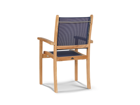 Pearl 5-Piece Square Teak Blue Outdoor Dining Set with Stacking Armchairs - Ornate Home