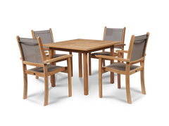 Pearl 5-Piece Square Teak Taupe Outdoor Dining Set with Stacking Armchairs - Ornate Home