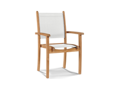 Pearl 5-Piece Square Teak White Outdoor Dining Set with Stacking Armchairs - Ornate Home