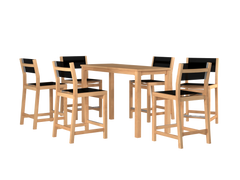 Pearl 7-Piece Rectangular Teak Black Outdoor Counter Height Dining Set - Ornate Home