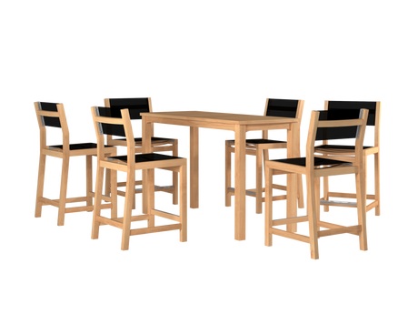 Pearl 7-Piece Rectangular Teak Black Outdoor Counter Height Dining Set - Ornate Home