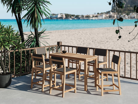 Pearl 7-Piece Rectangular Teak Taupe Outdoor Counter Height Dining Set - Ornate Home
