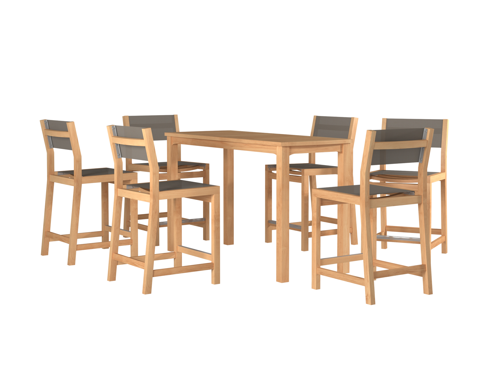 Pearl 7-Piece Rectangular Teak Taupe Outdoor Counter Height Dining Set - Ornate Home