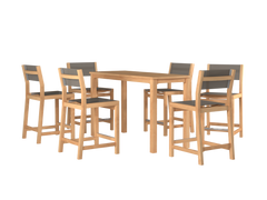 Pearl 7-Piece Rectangular Teak Taupe Outdoor Counter Height Dining Set - Ornate Home