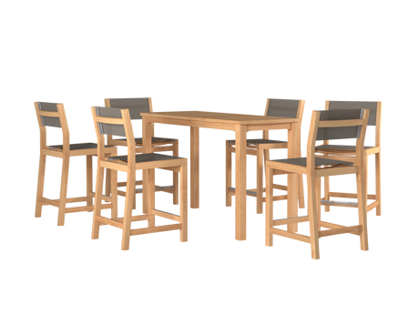 Pearl 7-Piece Rectangular Teak Taupe Outdoor Counter Height Dining Set - Ornate Home