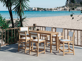 Pearl 7-Piece Rectangular Teak White Outdoor Counter Height Dining Set - Ornate Home
