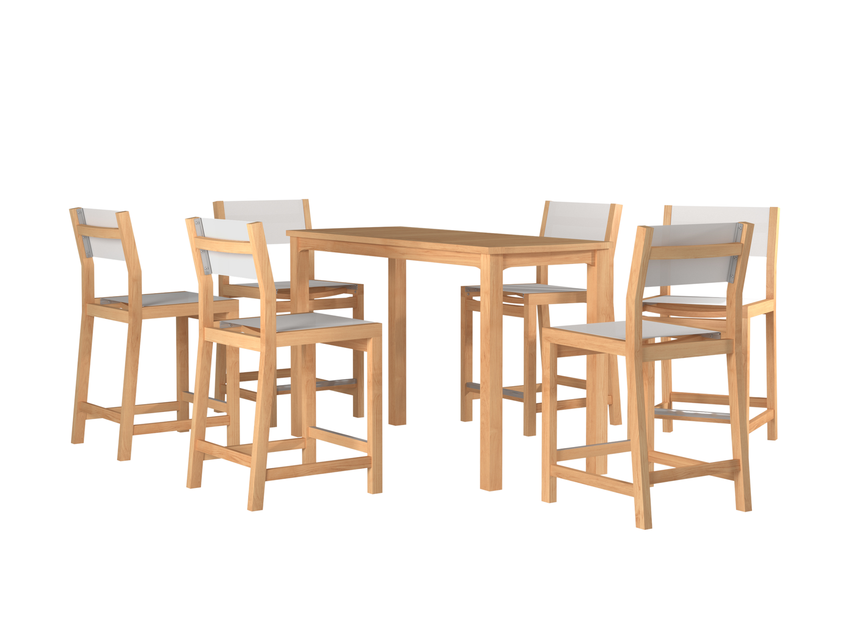 Pearl 7-Piece Rectangular Teak White Outdoor Counter Height Dining Set - Ornate Home