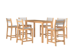 Pearl 7-Piece Rectangular Teak White Outdoor Counter Height Dining Set - Ornate Home