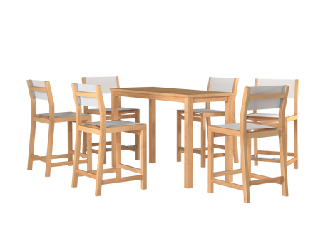 Pearl 7-Piece Rectangular Teak White Outdoor Counter Height Dining Set - Ornate Home