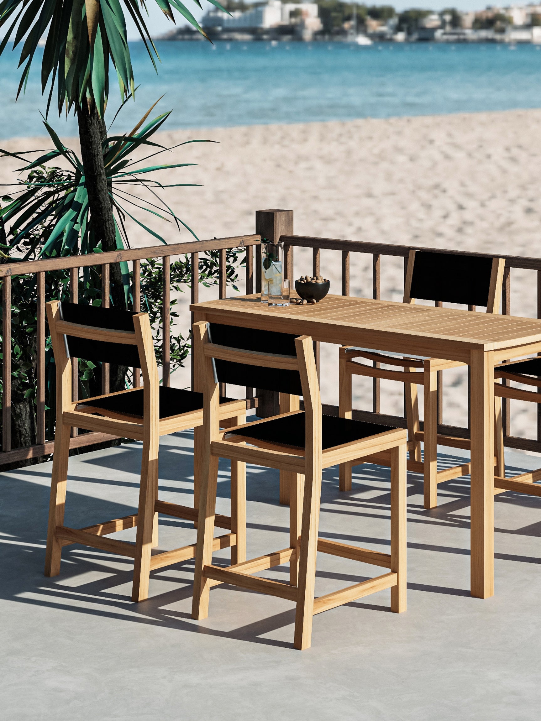 Pearl Teak Black Outdoor Counter Height Dining Chair - Ornate Home