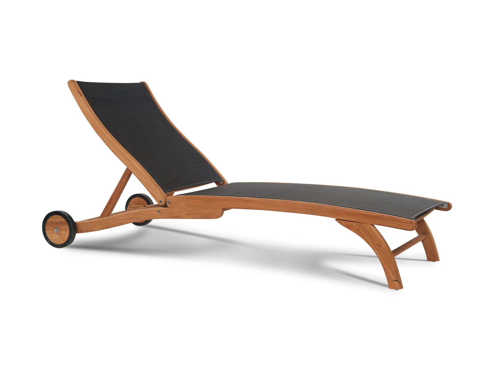 Pearl Teak Black Outdoor Reclining Sunlounger with Rear Wheels - Ornate Home