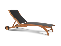 Pearl Teak Black Outdoor Reclining Sunlounger with Rear Wheels - Ornate Home