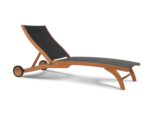Pearl Teak Black Outdoor Reclining Sunlounger with Rear Wheels - Ornate Home