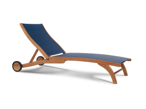 Pearl Teak Blue Outdoor Reclining Sunlounger with Rear Wheels - Ornate Home