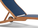 Pearl Teak Blue Outdoor Reclining Sunlounger with Rear Wheels - Ornate Home