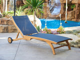 Pearl Teak Blue Outdoor Reclining Sunlounger with Rear Wheels - Ornate Home
