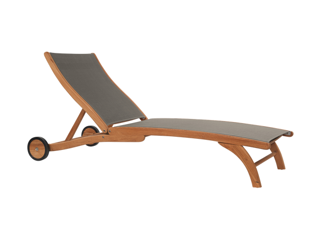 Pearl Teak Taupe Outdoor Reclining Sunlounger with Rear Wheels - Ornate Home