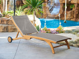 Pearl Teak Taupe Outdoor Reclining Sunlounger with Rear Wheels - Ornate Home
