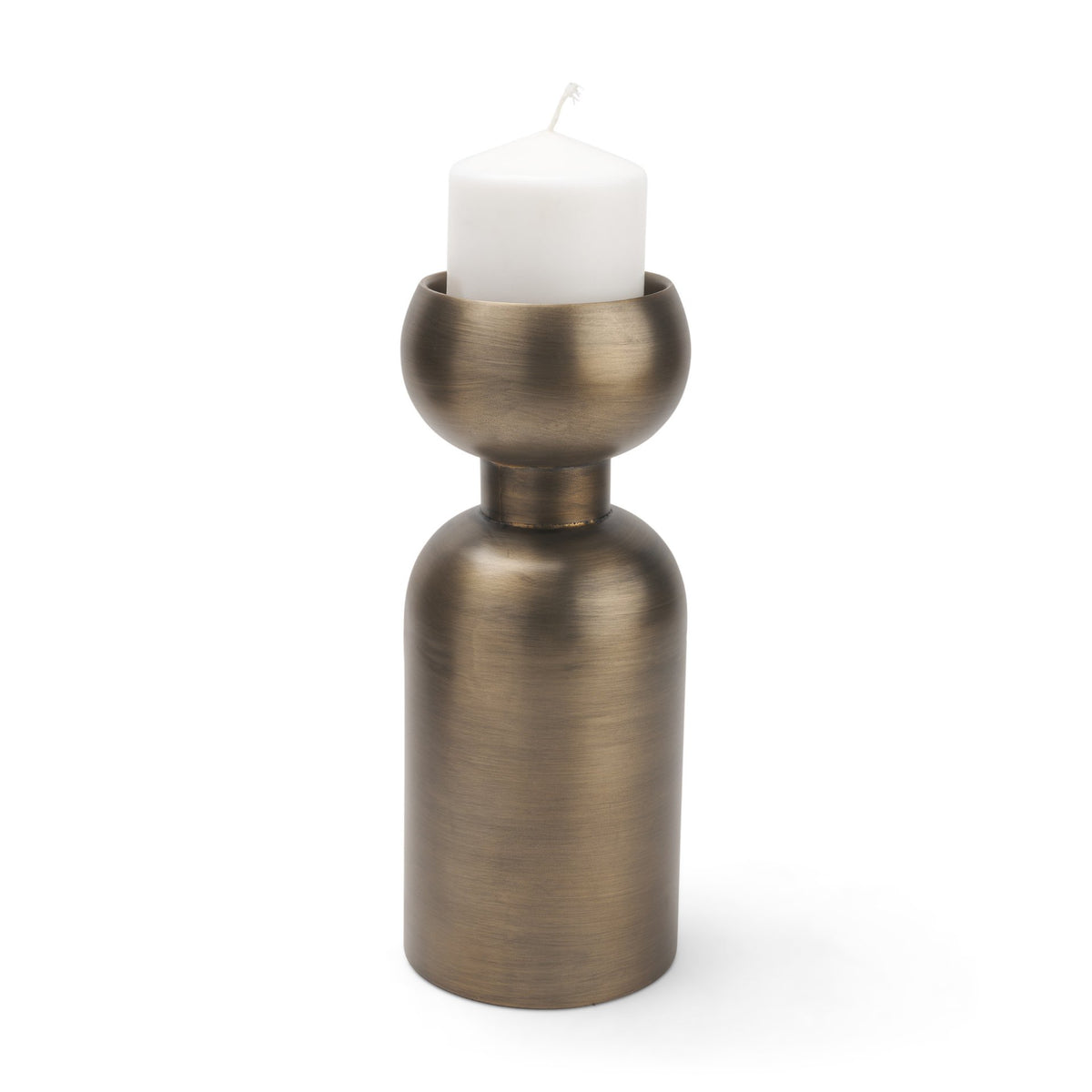 Pelar Antiqued Brass Large Stacked Pillar Candle Holder - Ornate Home
