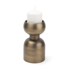 Pelar Antiqued Brass Small Stacked Pillar Candle Holder - Ornate Home