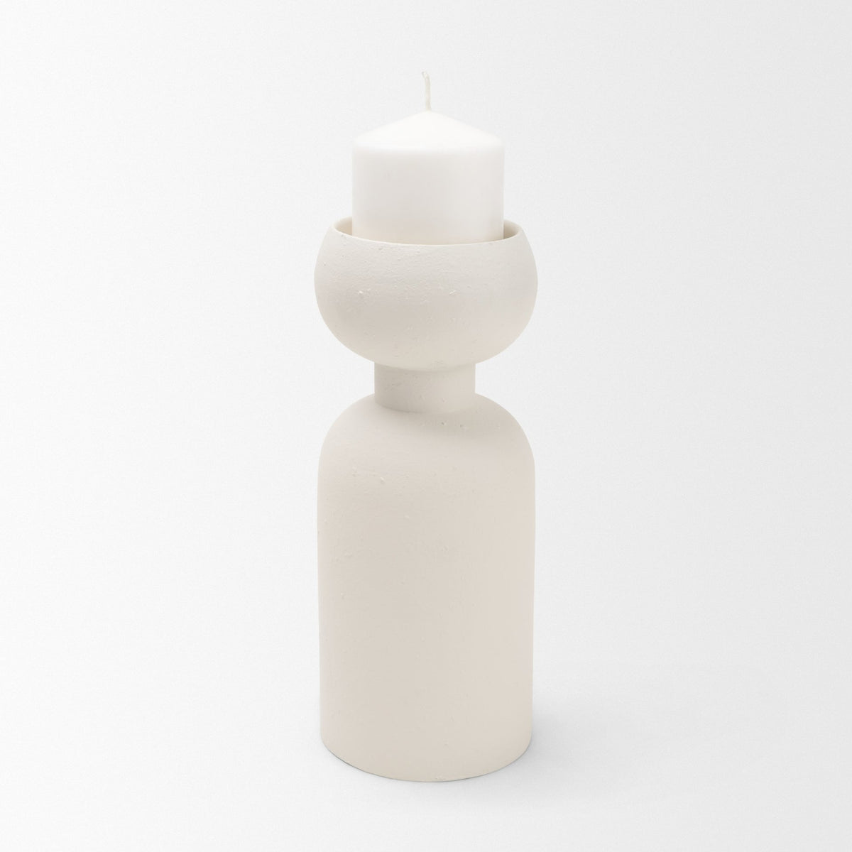Pelar Matte White Large Metal Stacked Pillar Candle Holder - Ornate Home