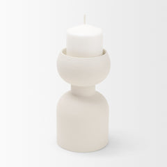 Pelar Matte White Small Metal Stacked Pillar Candle Holder - Ornate Home