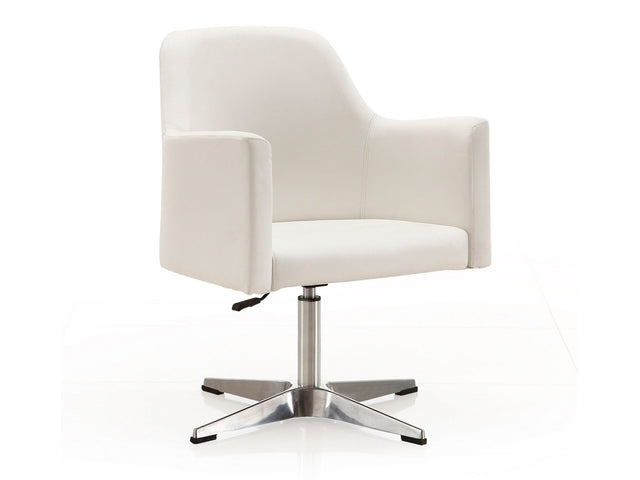 Pelo Adjustable Height Swivel Accent Chair in White and Polished Chrome - Ornate Home