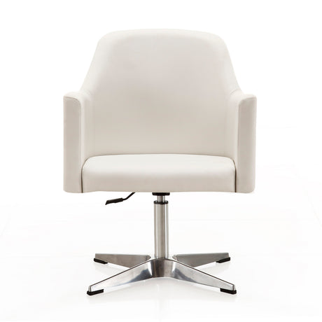 Pelo Adjustable Height Swivel Accent Chair in White and Polished Chrome - Ornate Home