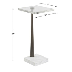 Pelton Bronze/White Marble Glass Drink Table - Ornate Home