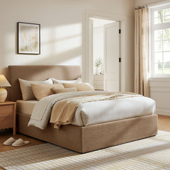 Pemberly Almond Linen Blend Storage Bed with Gas Lift