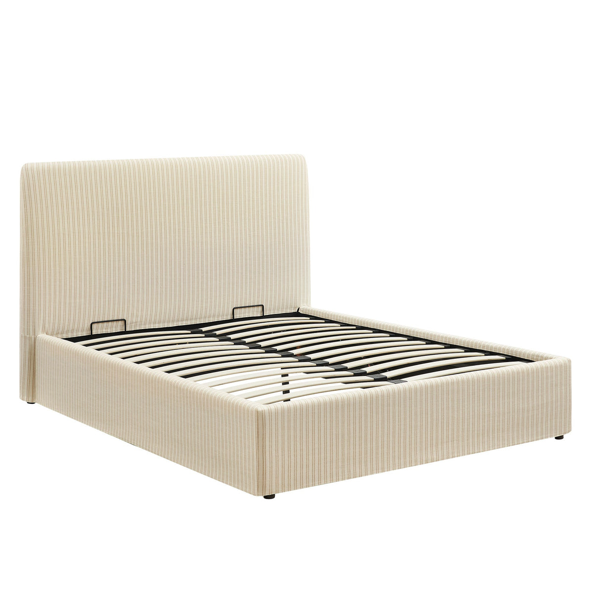 Pemberly Oatmeal Stripe Striped Fabric Storage Bed