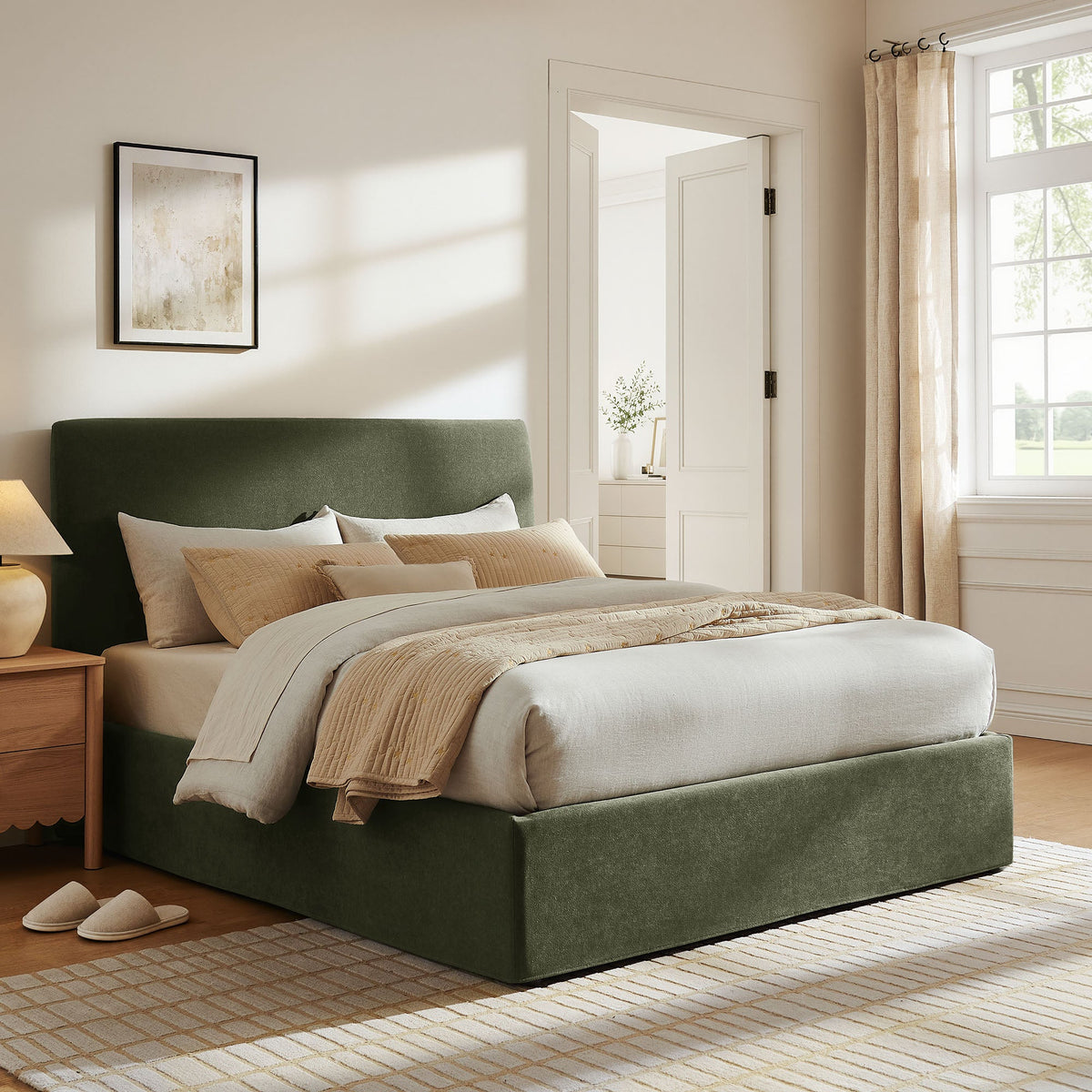 Pemberly Sage Linen Blend Storage Bed with Gas Lift