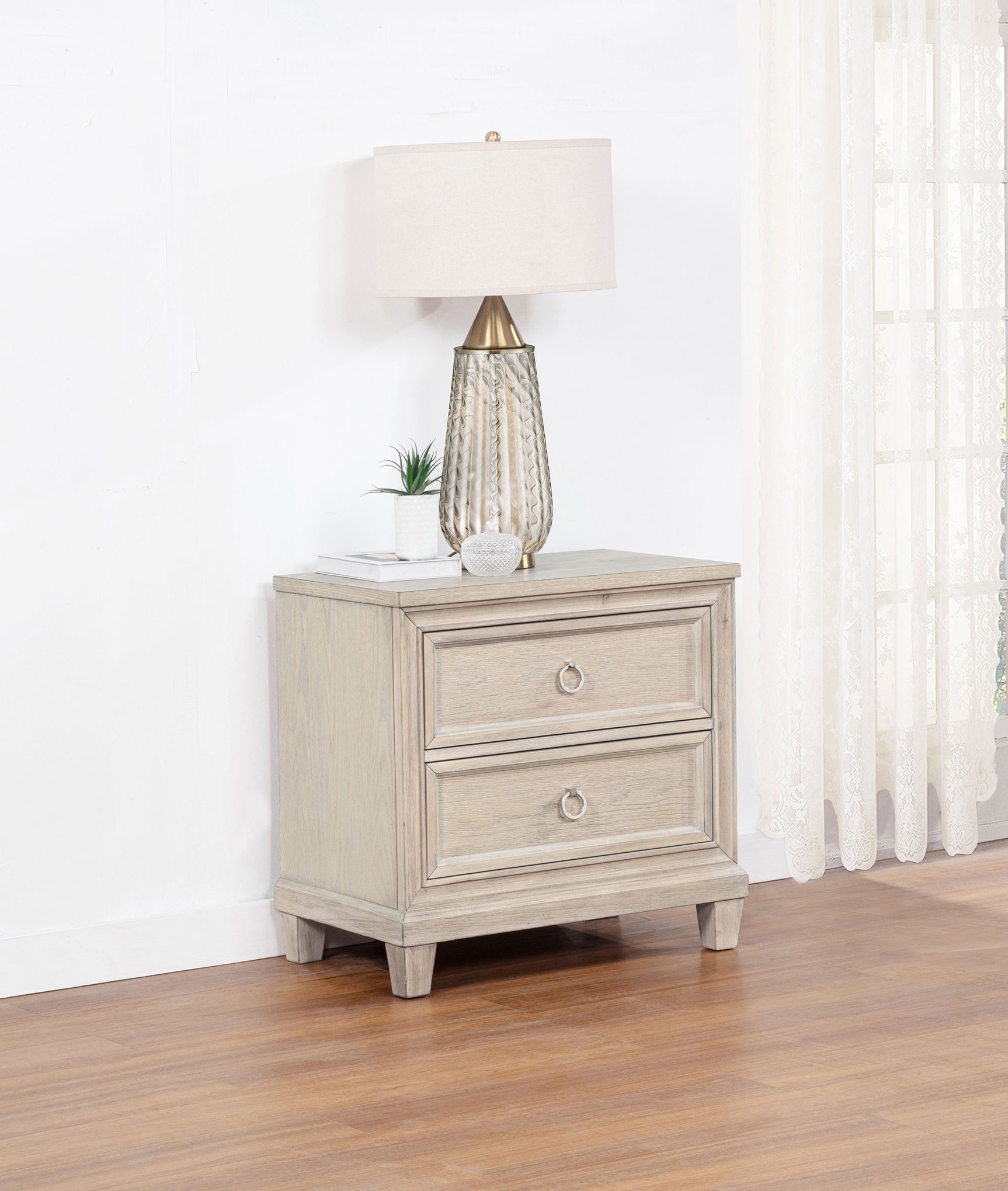 Pembroke Washed Oak 2-drawer Nightstand Bedside Table - Ornate Home