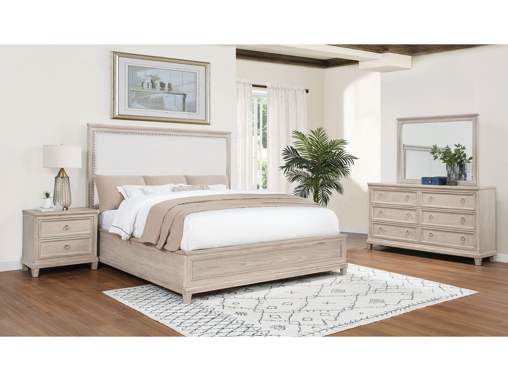 Pembroke Washed Oak 4-piece Eastern King Bedroom Set - Ornate Home
