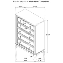 Pembroke Washed Oak 5-drawer Chest of Drawers - Ornate Home